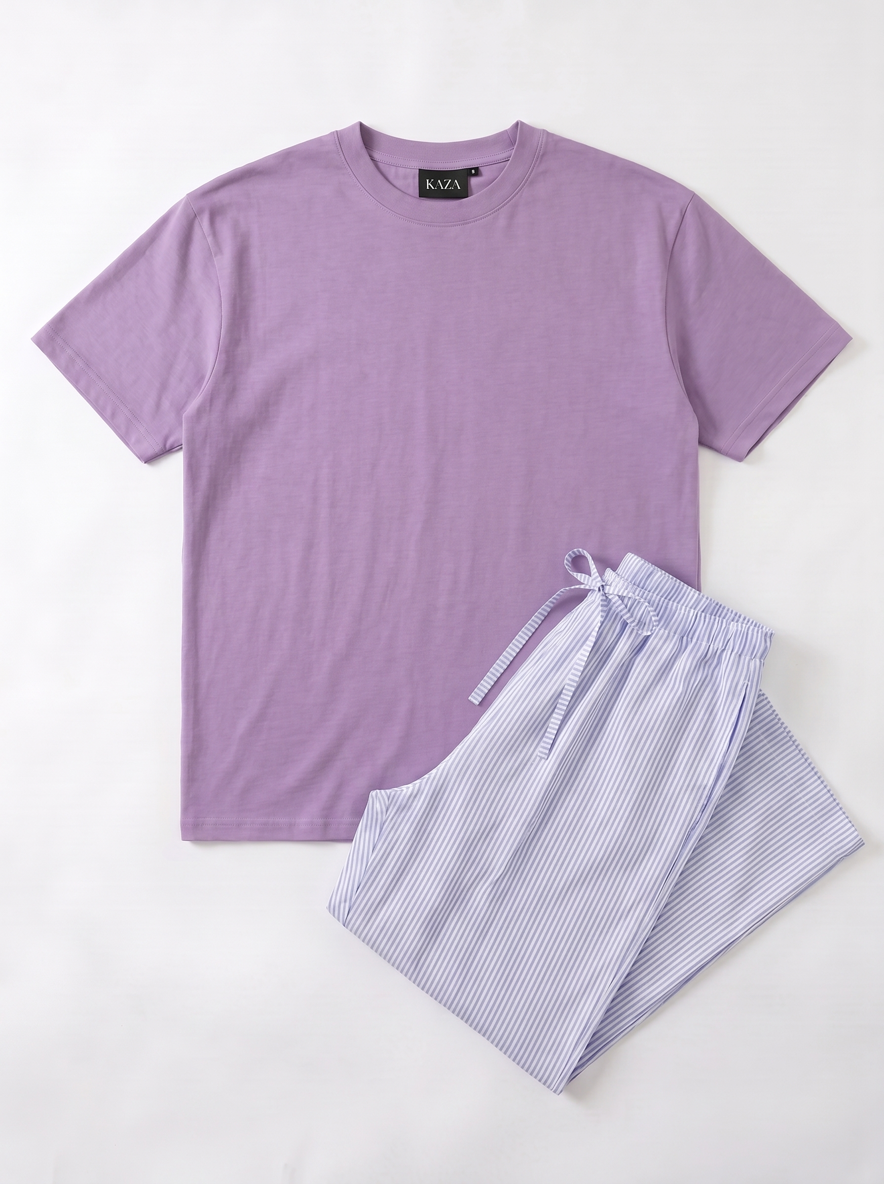 SET TSHIRT COTON OVERSIZED + PANTALON À RAYURES BLEU