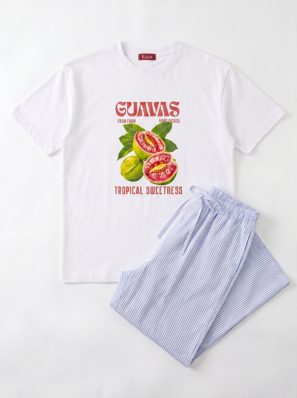 SET TSHIRT COTON OVERSIZED + PANTALON À RAYURES BLEU