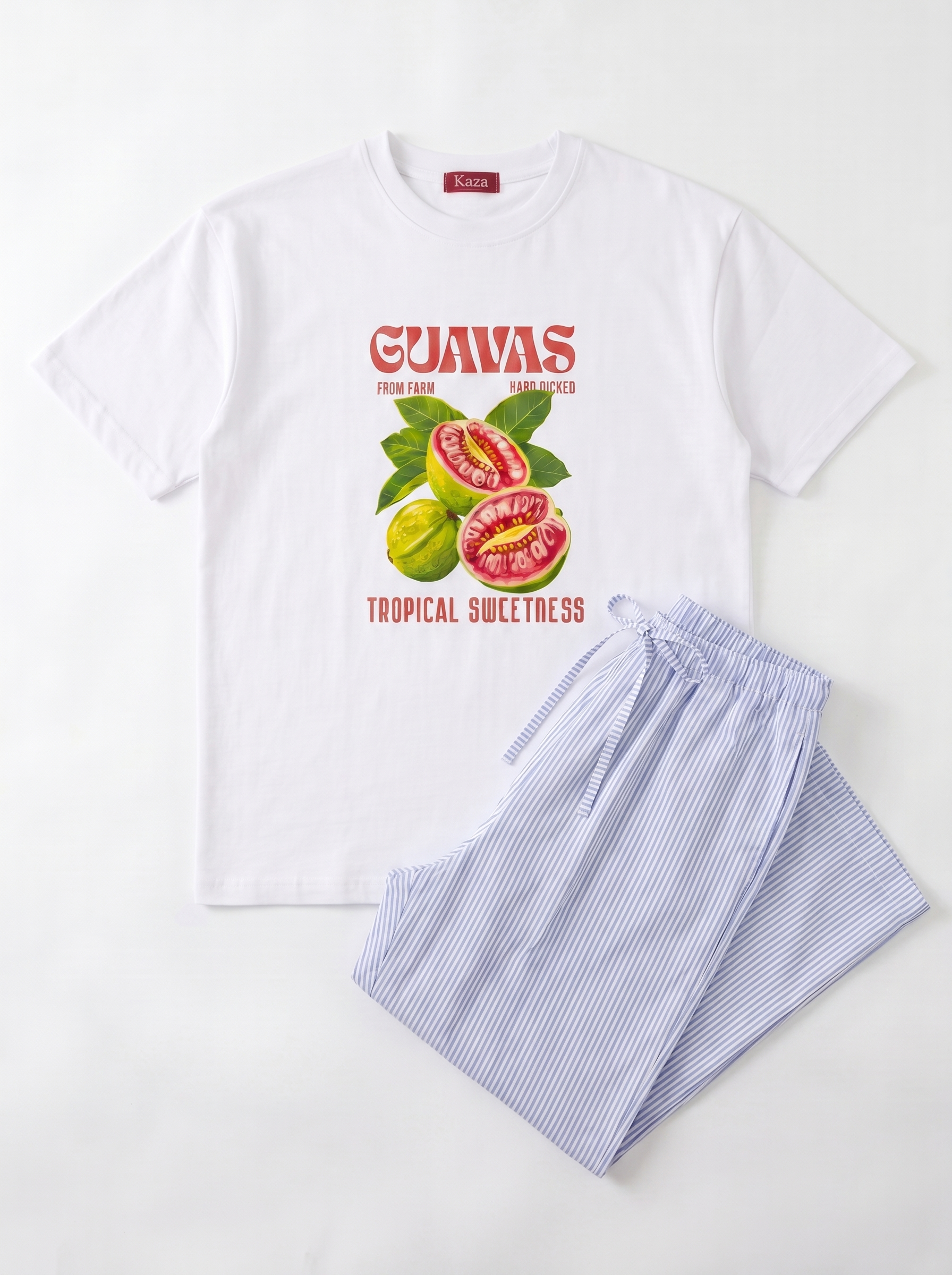 SET TSHIRT COTON OVERSIZED + PANTALON À RAYURES BLEU