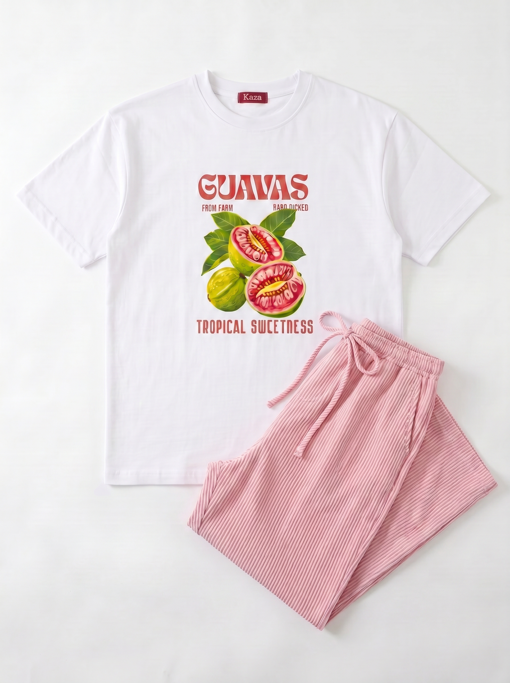SET TSHIRT COTON OVERSIZED + PANTALON À RAYURES ROSE