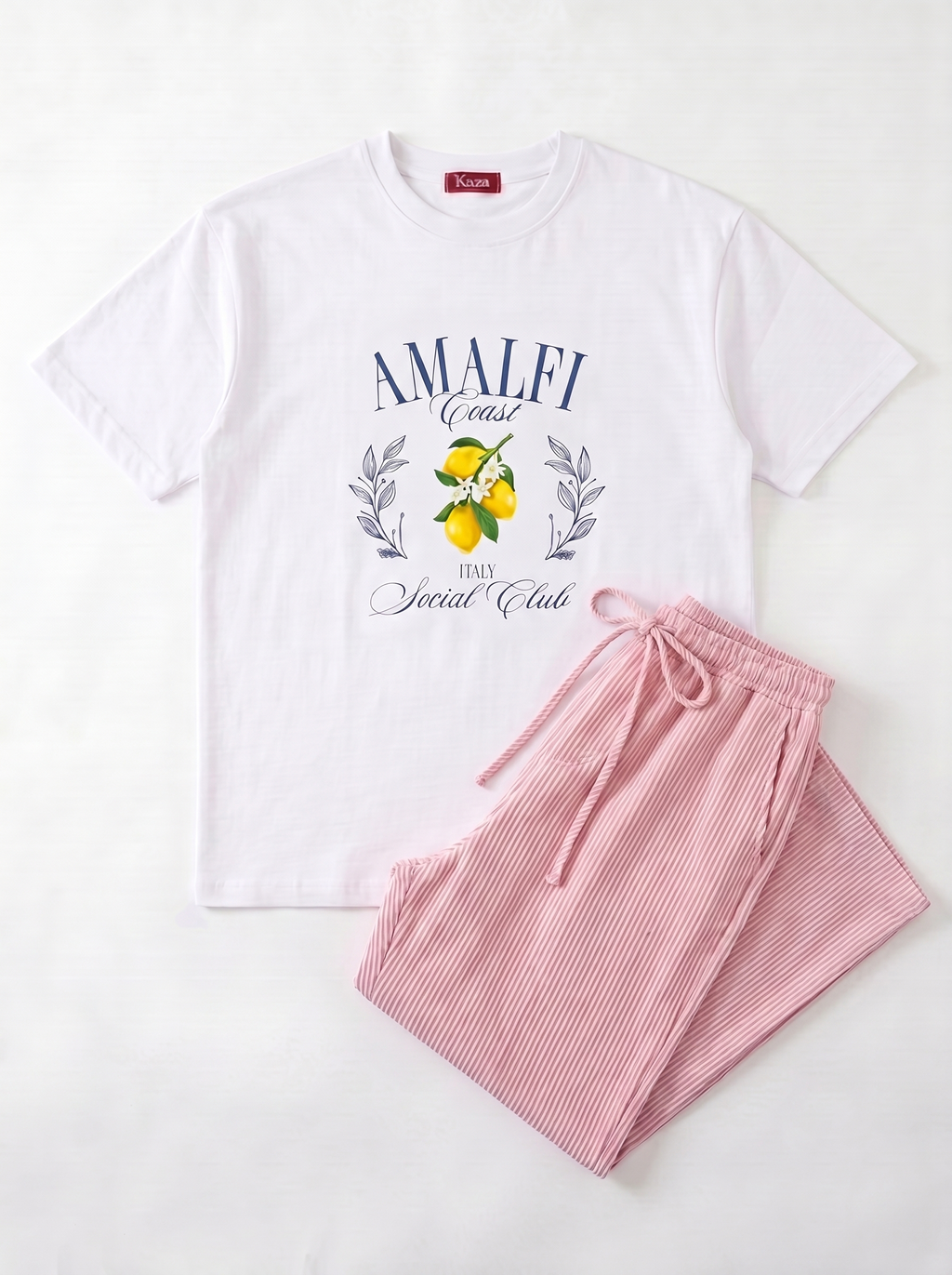 SET TSHIRT COTON OVERSIZED + PANTALON À RAYURES ROSE