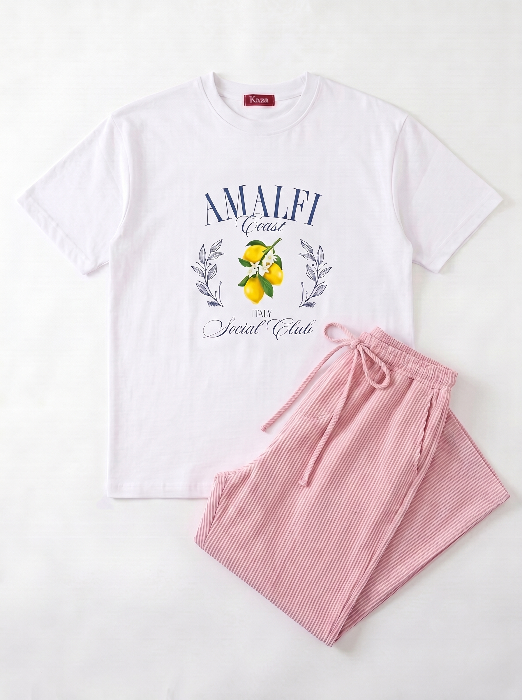 SET TSHIRT COTON OVERSIZED + PANTALON À RAYURES ROSE