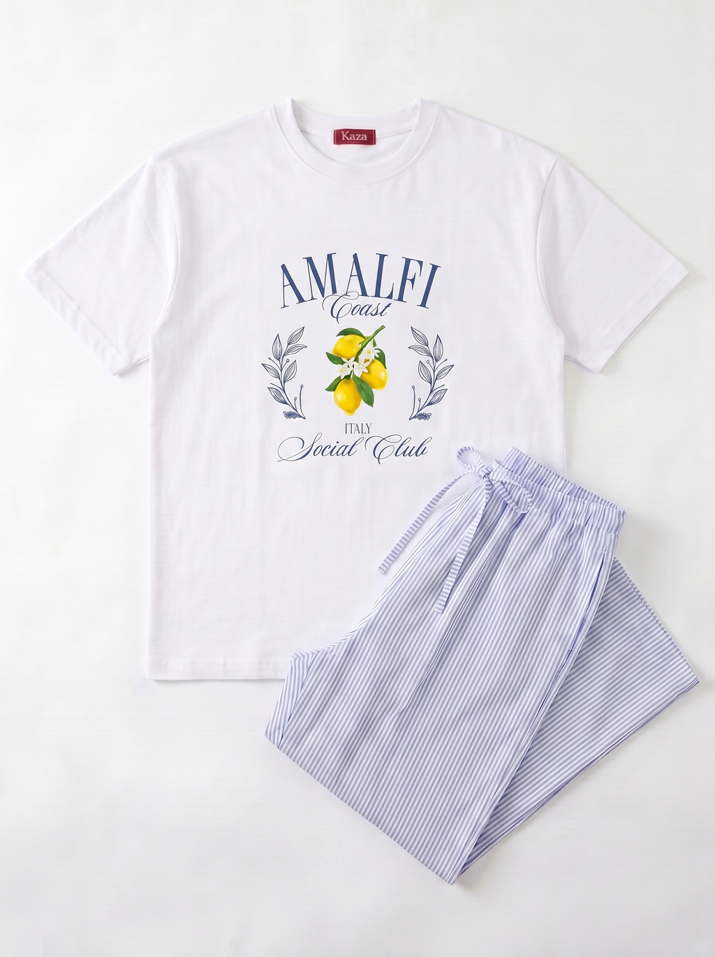SET TSHIRT COTON OVERSIZED + PANTALON À RAYURES BLEU