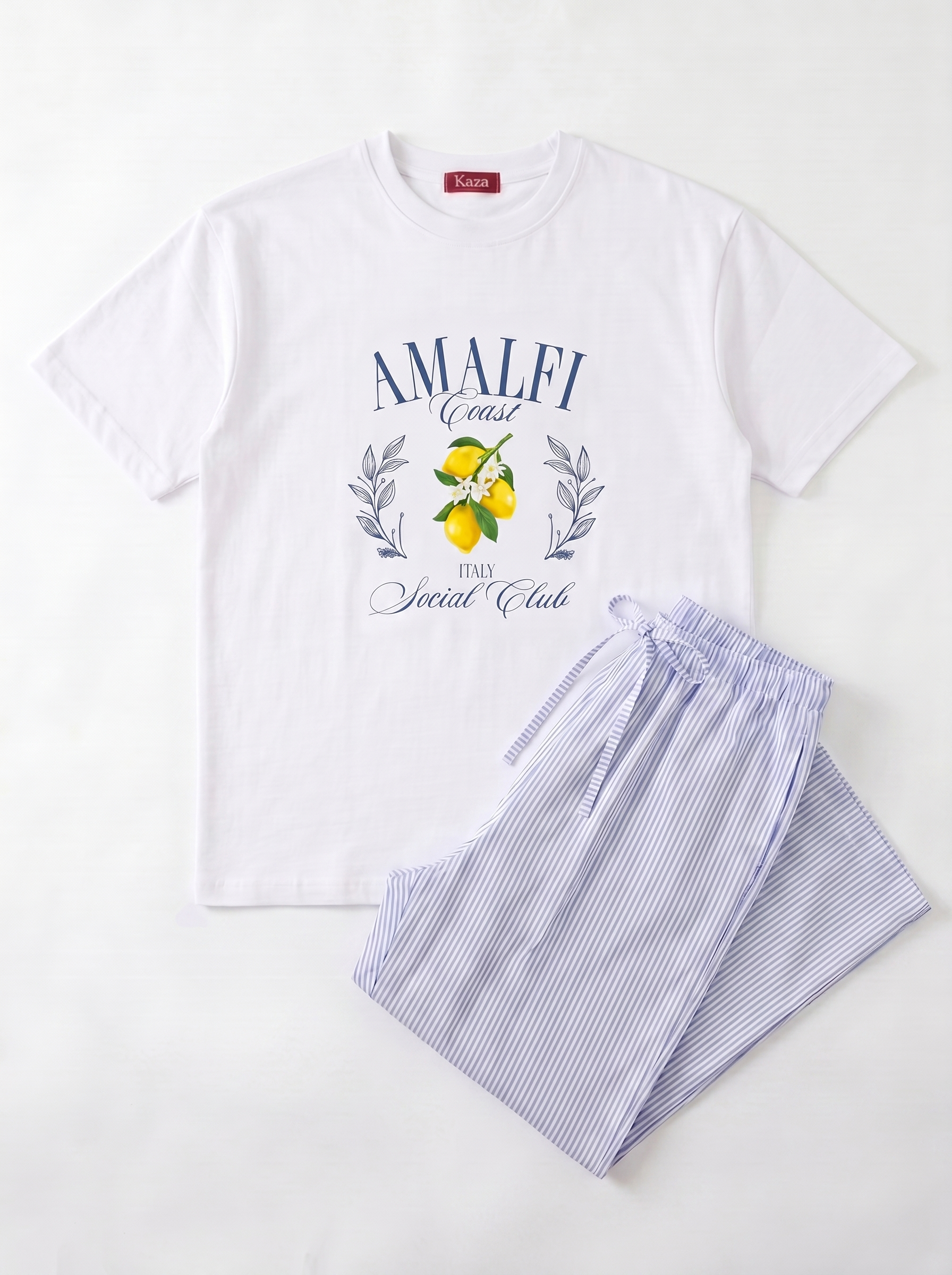 SET TSHIRT COTON OVERSIZED + PANTALON À RAYURES BLEU