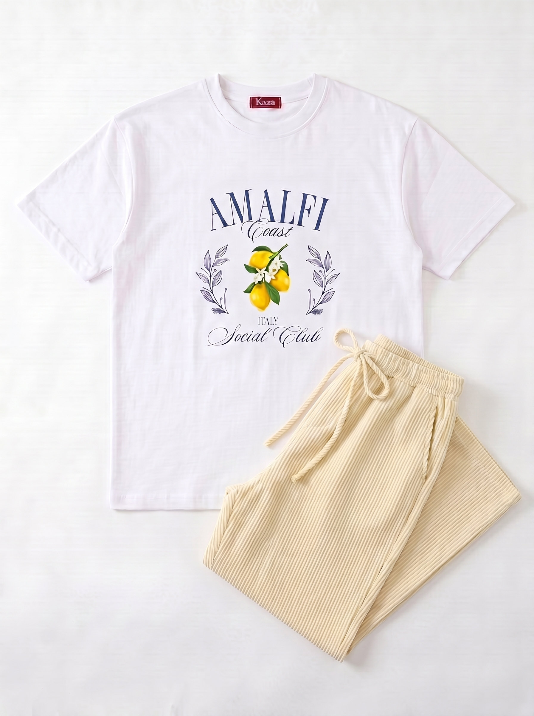 SET TSHIRT COTON OVERSIZED + PANTALON À RAYURES JAUNE
