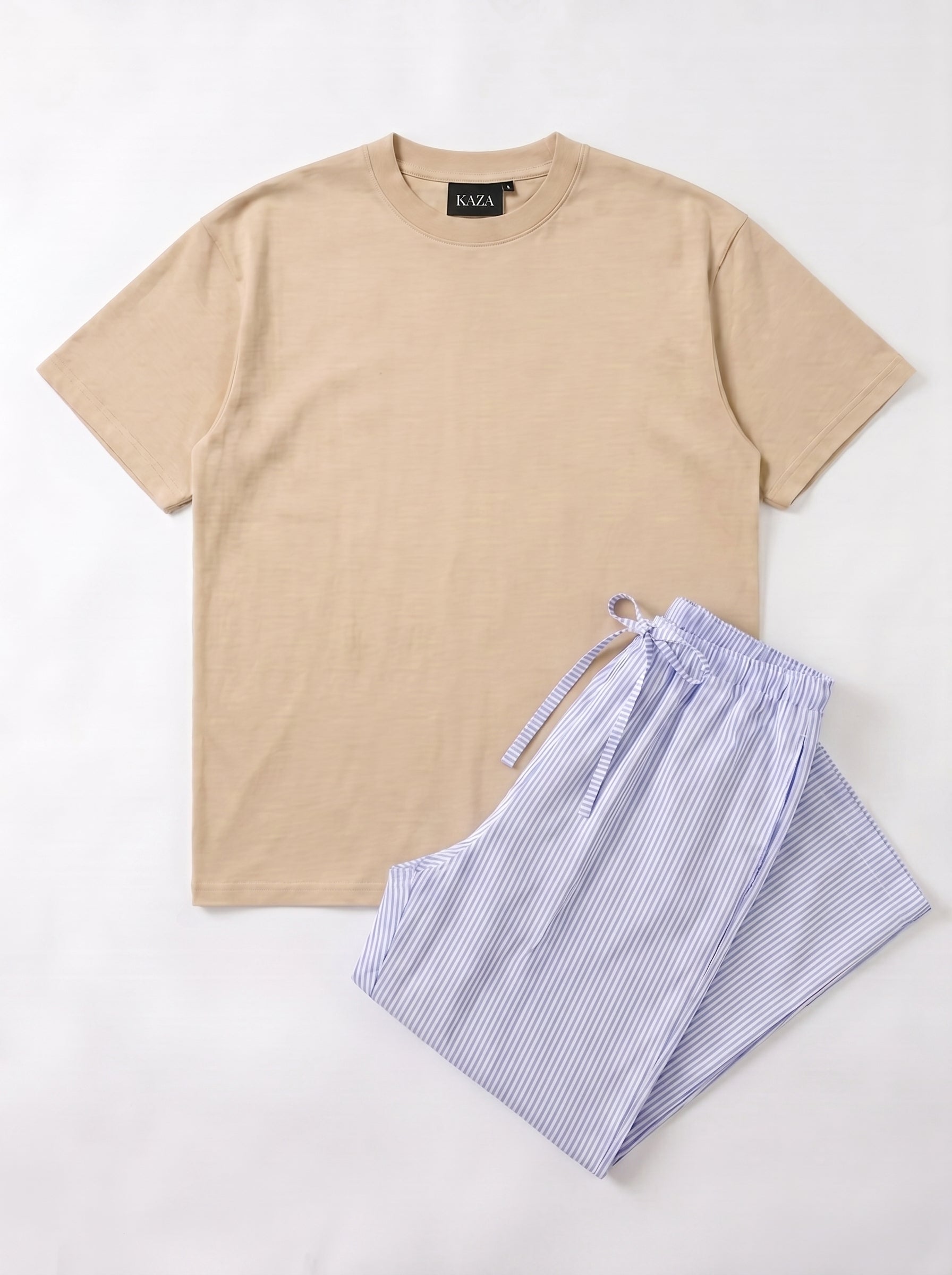 SET TSHIRT COTON OVERSIZED + PANTALON À RAYURES BLEU