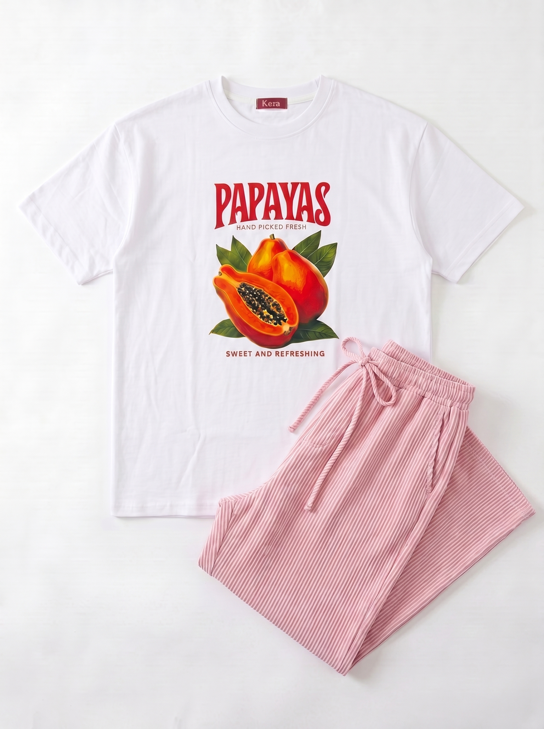 SET TSHIRT COTON OVERSIZED + PANTALON À RAYURES ROSE