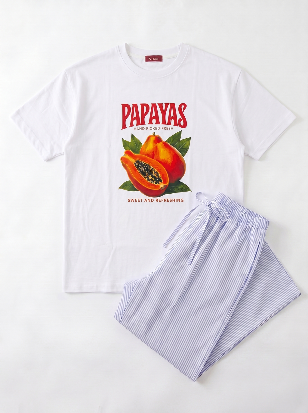 SET TSHIRT COTON OVERSIZED + PANTALON À RAYURES BLEU