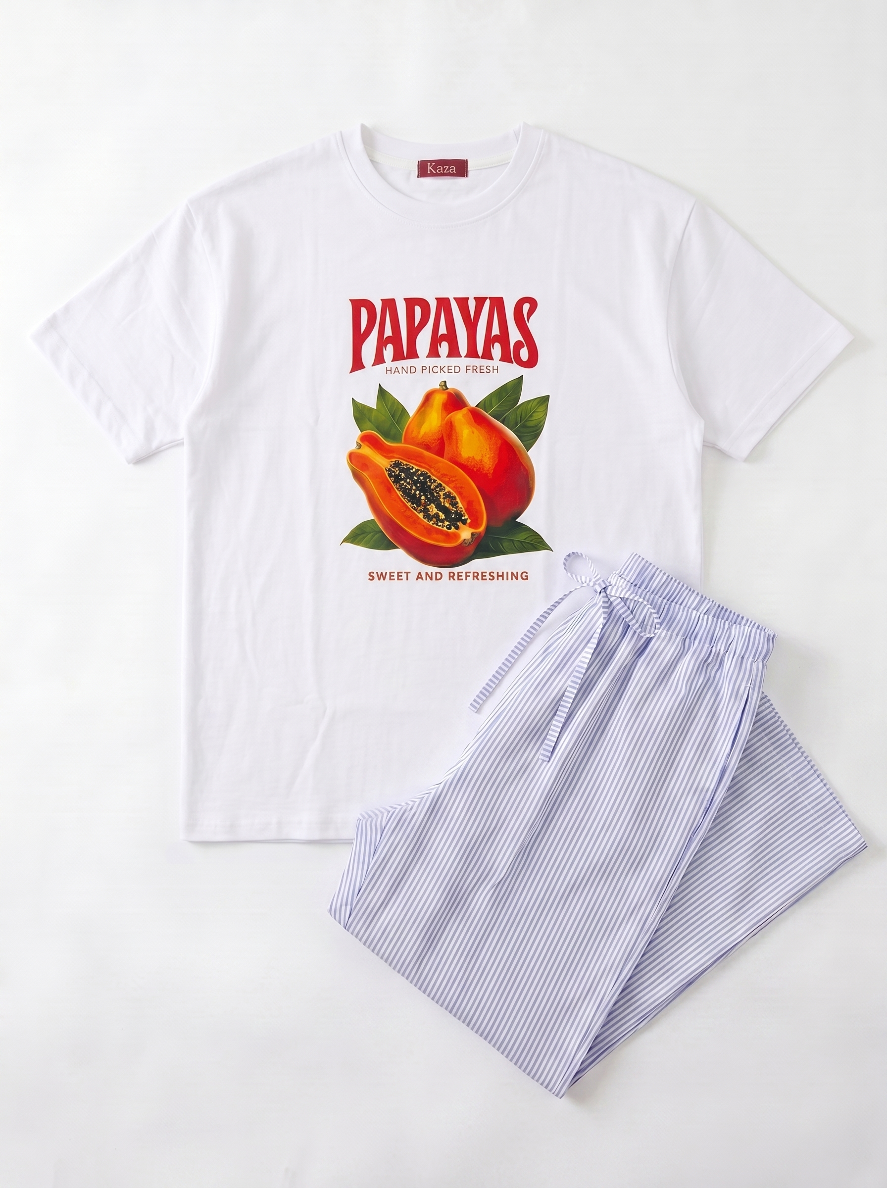 SET TSHIRT COTON OVERSIZED + PANTALON À RAYURES BLEU