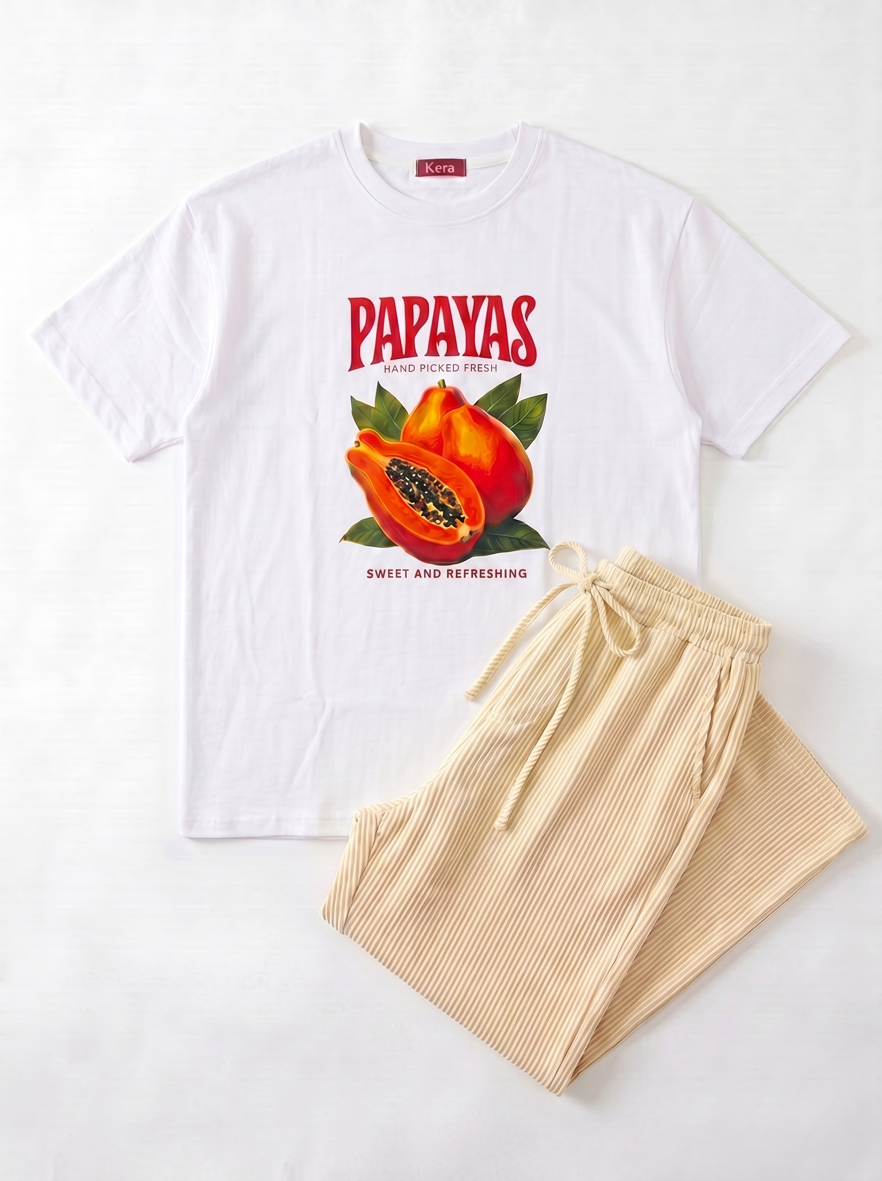 SET TSHIRT COTON OVERSIZED + PANTALON À RAYURES JAUNE