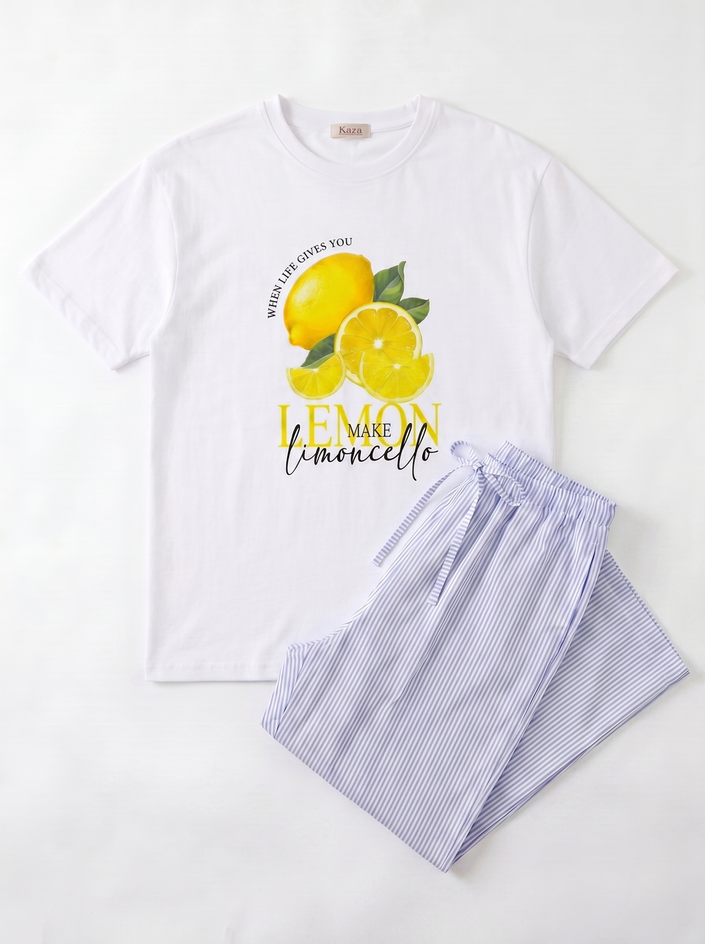 SET TSHIRT COTON OVERSIZED + PANTALON À RAYURES BLEU