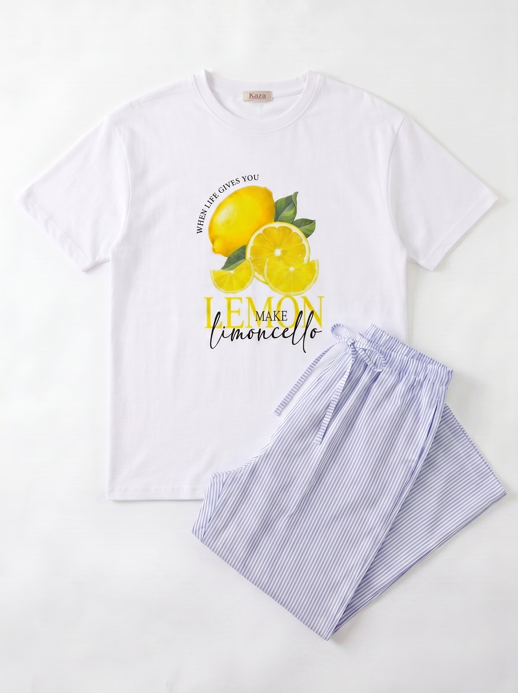 SET TSHIRT COTON OVERSIZED + PANTALON À RAYURES BLEU