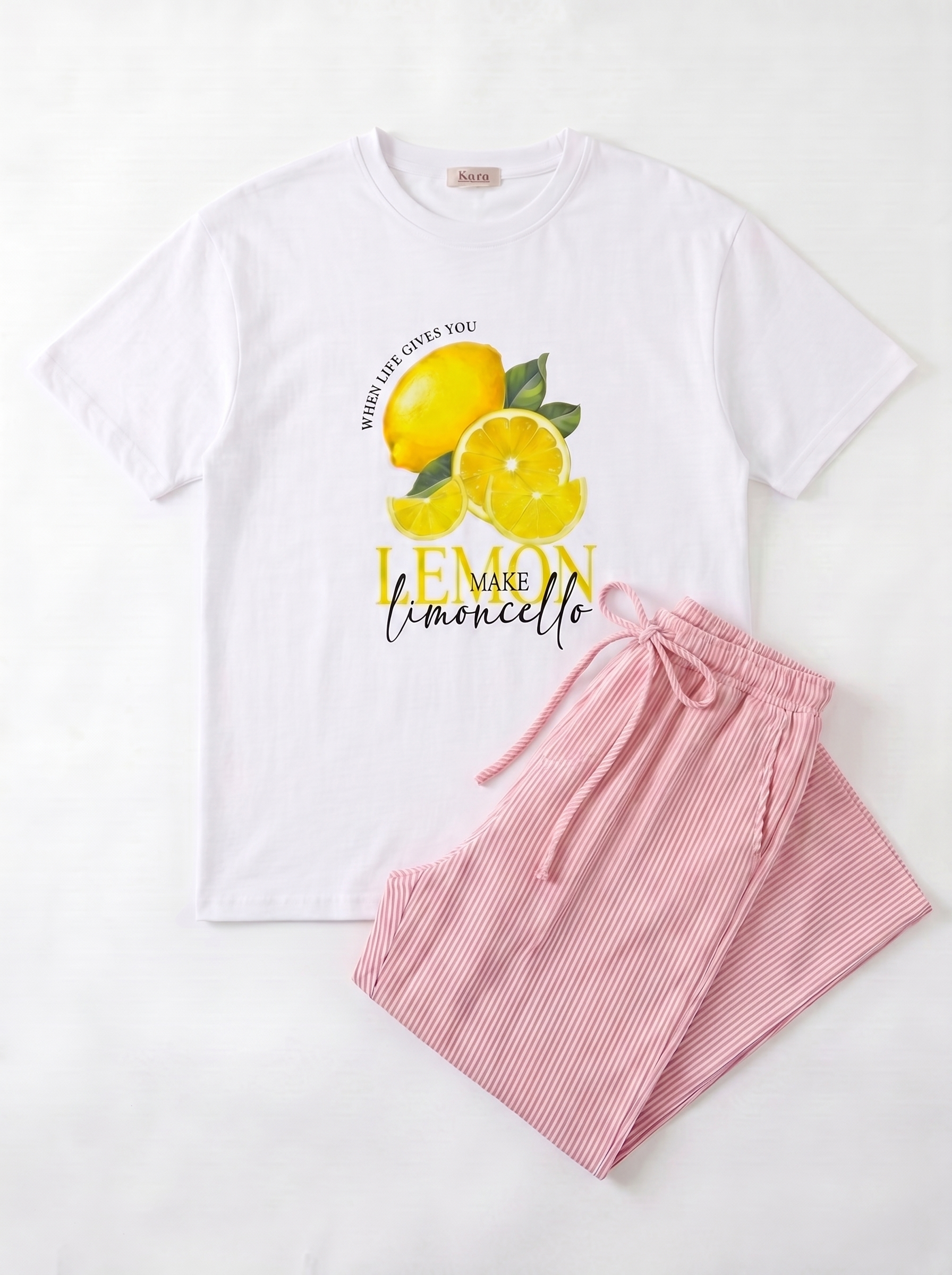 SET TSHIRT COTON OVERSIZED + PANTALON À RAYURES ROSE