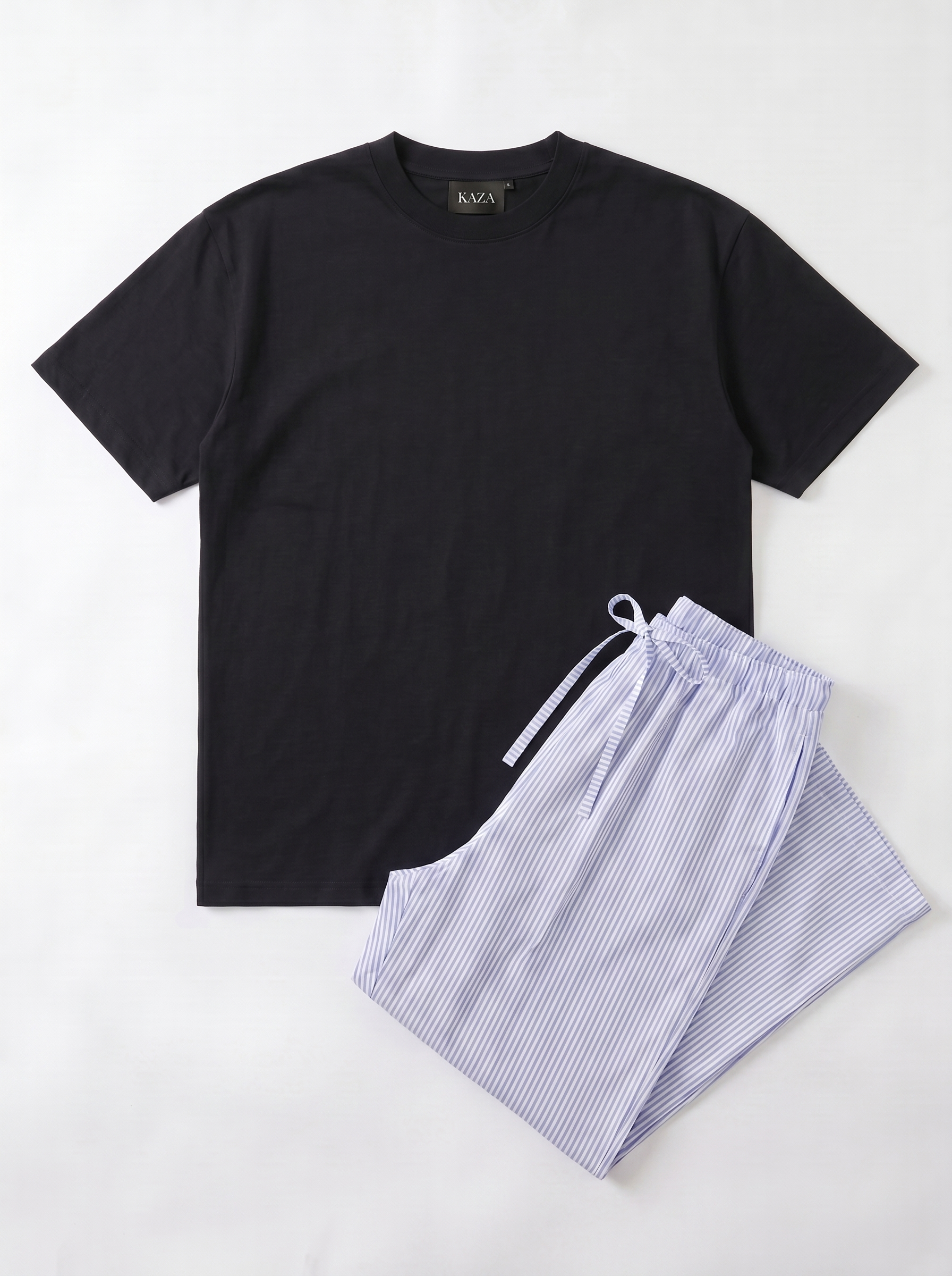 SET TSHIRT COTON OVERSIZED + PANTALON À RAYURES BLEU