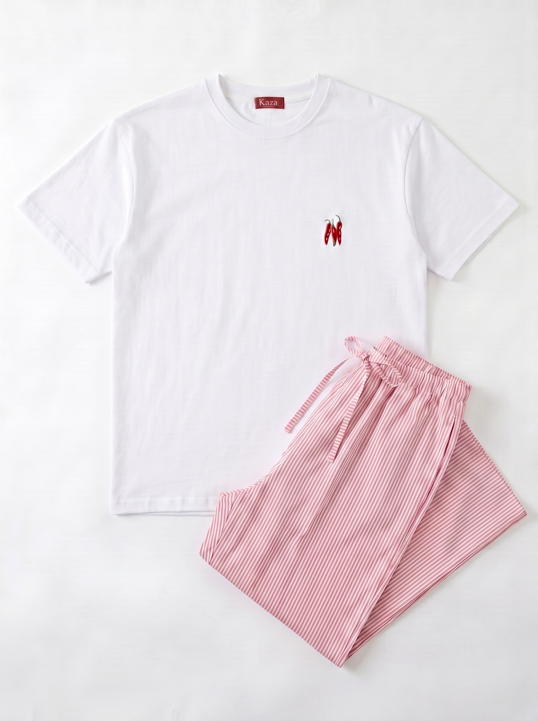 SET TSHIRT COTON OVERSIZED + PANTALON À RAYURES ROSE