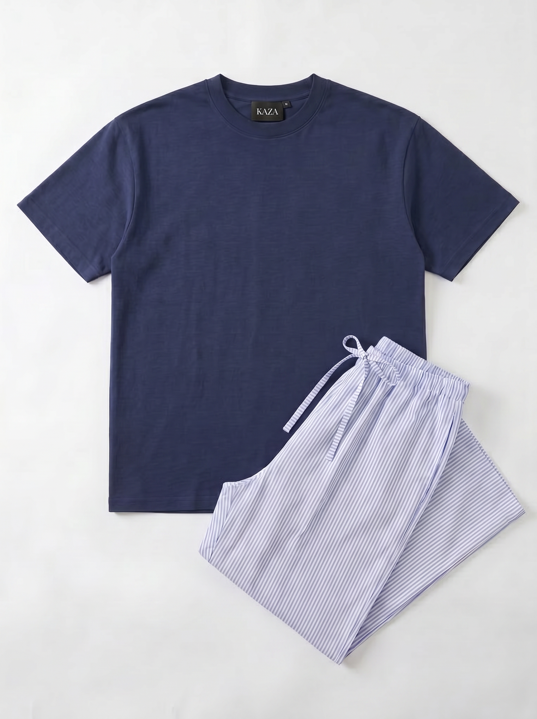 SET TSHIRT COTON OVERSIZED + PANTALON À RAYURES BLEU
