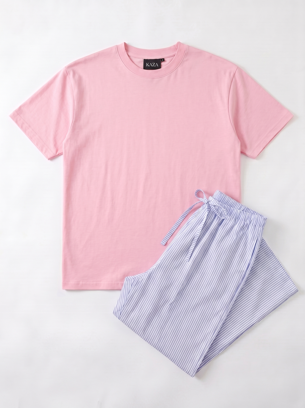 SET TSHIRT COTON OVERSIZED + PANTALON À RAYURES BLEU