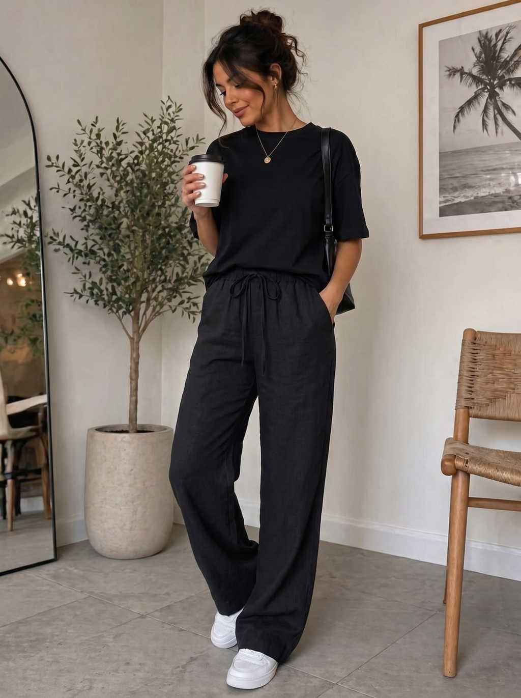 SET TSHIRT COTON OVERSIZED + KAMRAYA NOIR