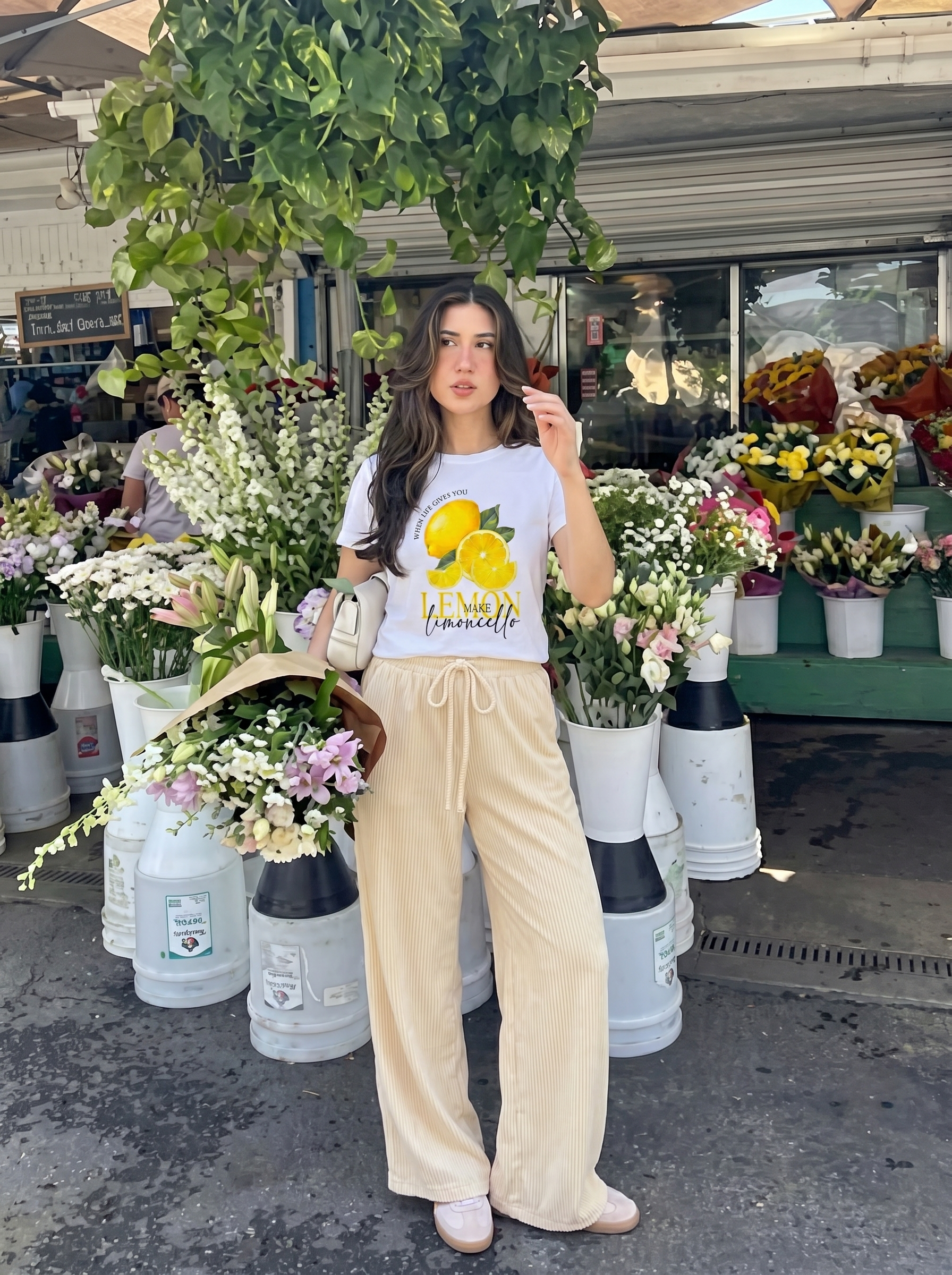 SET TSHIRT COTON OVERSIZED + PANTALON À RAYURES JAUNE