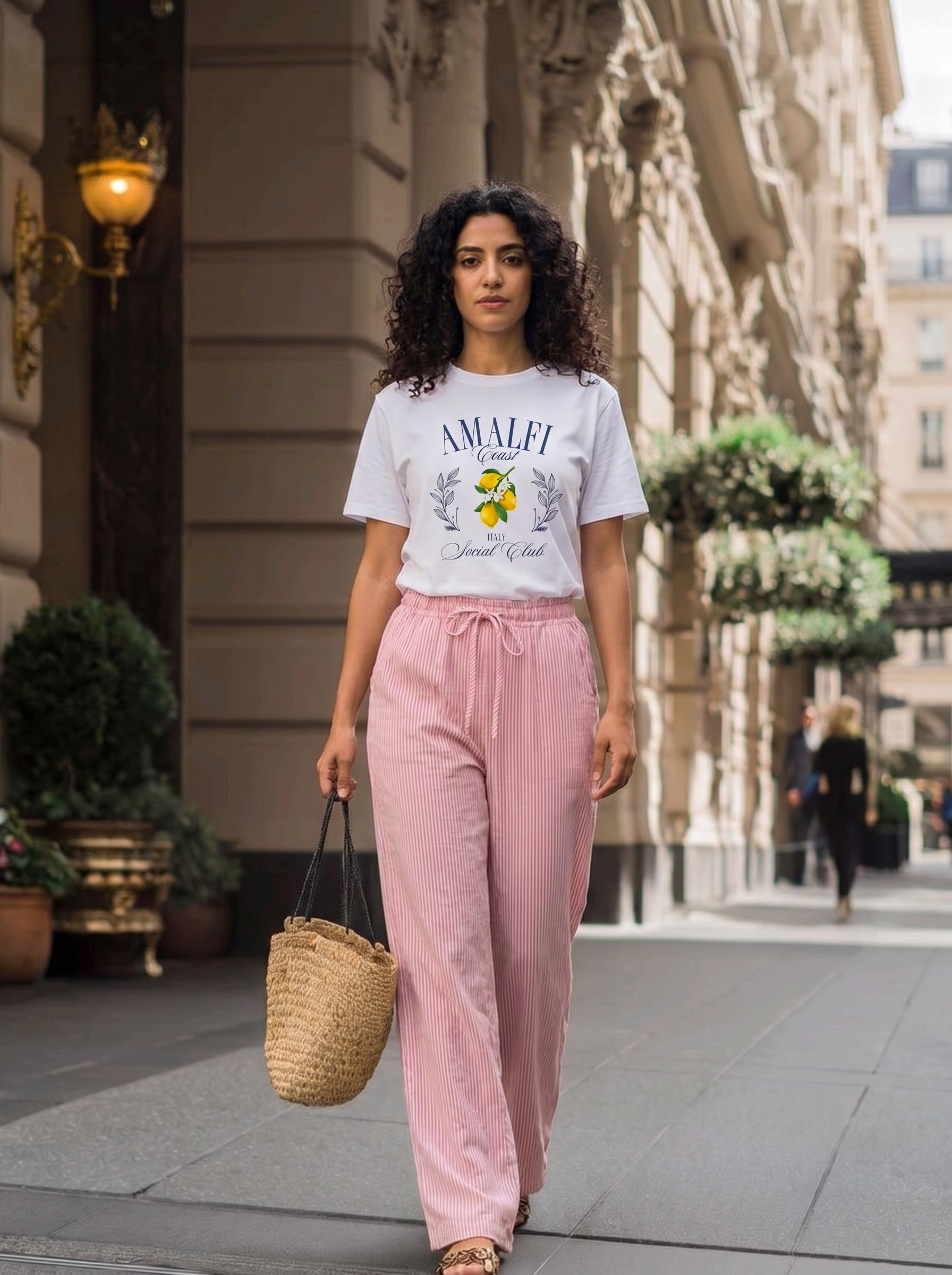 SET TSHIRT COTON OVERSIZED + PANTALON À RAYURES ROSE