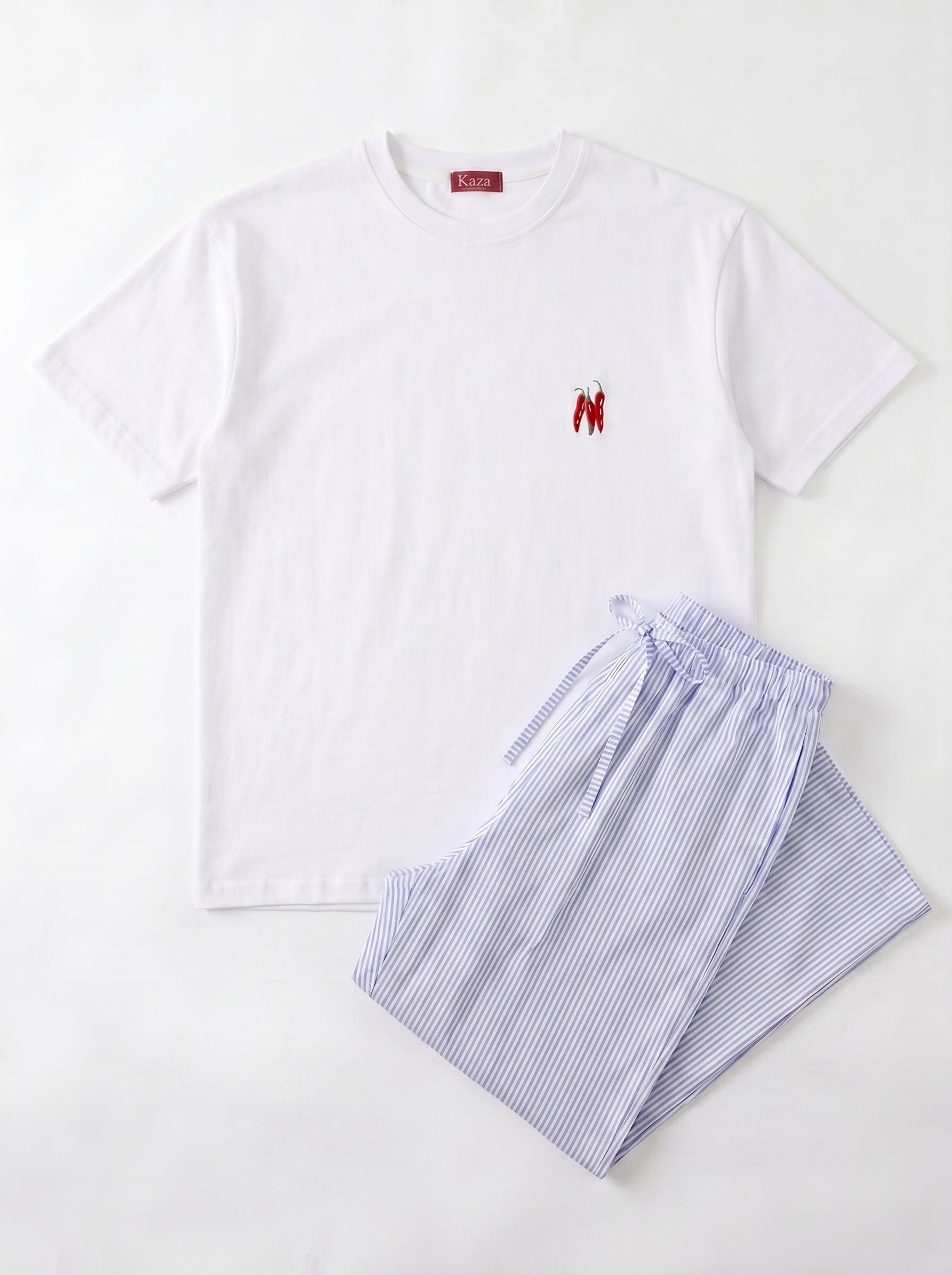 SET TSHIRT COTON OVERSIZED + PANTALON À RAYURES BLEU